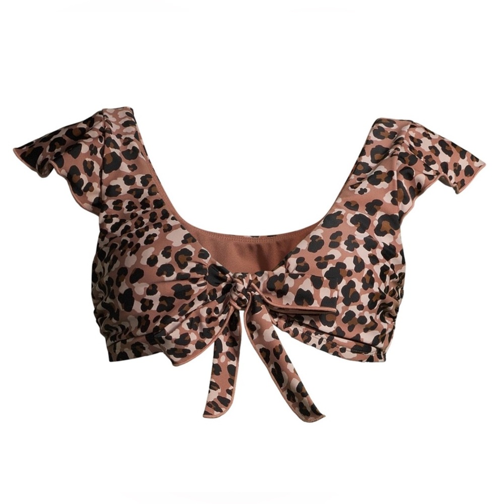 Time and Tru Women's Ruffle Cap Sleeve Tie Front Bikini Swim Top Size XL 16-18